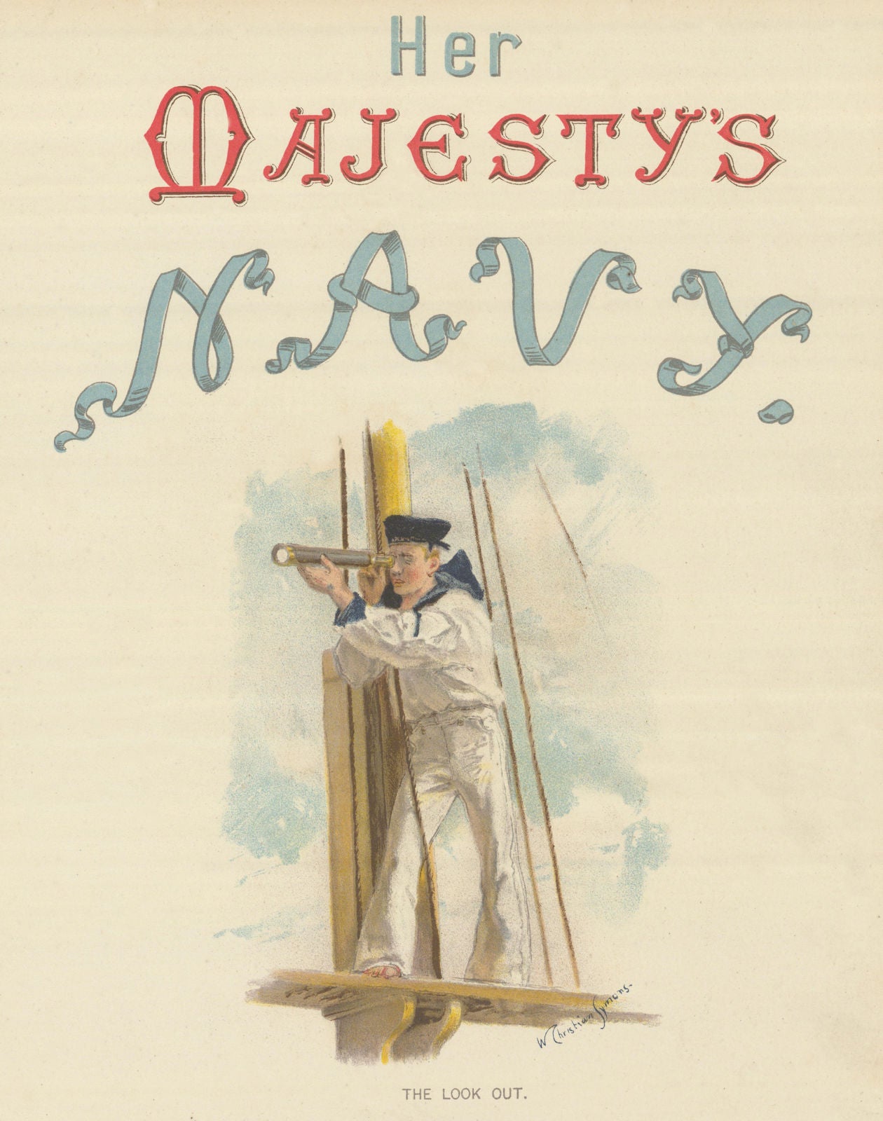 The Look-Out by W.C. Symons. Royal Navy 1893 old antique vintage print picture